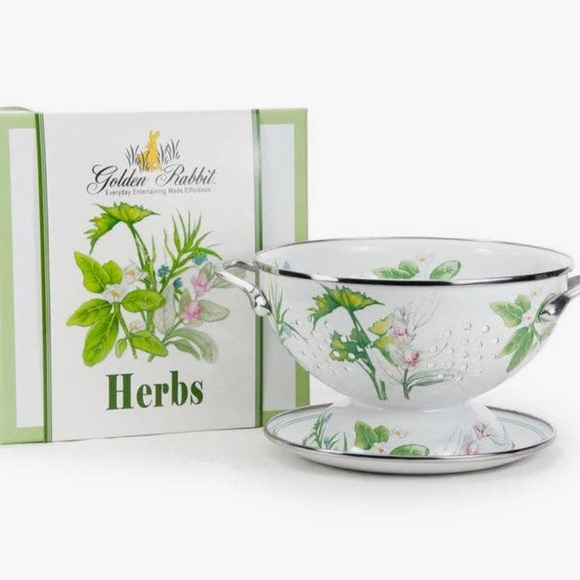 Golden Rabbit Other - ✨NEW✨ Golden Rabbit Enamelware Colander Set in Herbs Pattern - Green Floral
